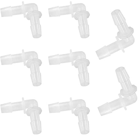 Coufce 3/8 Inch 90 Degree Elbow Hose Barb, Plastic 2 Way L Shaped Fitting, Barbed Splicer Mender Joint Adapter Union(8Pcs)
