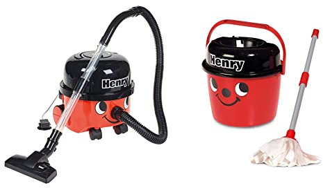 Casdon Henry Vacuum Cleaner. Toy Vacuum Cleaner For Children Aged 3+. & Henry Mop & Bucket | Branded Toy Cleaning Set For Children Aged 3+