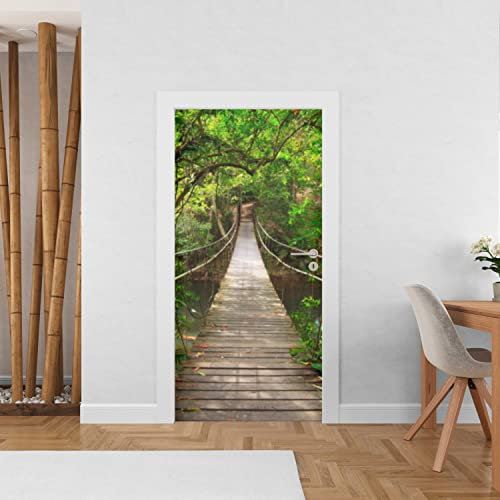 Sticker Mural Trompe l'Oeil - Pont En Jungle - Autocollant Porte Décoration - Poster de Porte - Stickers Muraux (73x205 cm)