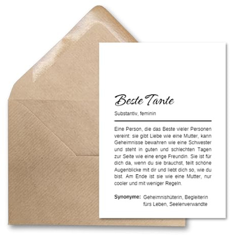 Briefzauber Definitionskarte Tante | Set: A6 Karte mit Kraftpapierumschlag | Geschenk Tante, Patentante, Schwägerin | Weitere Varianten für verschiedene Personen verfügbar