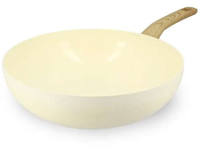 MENASTYL - Wok 28cm avec revêtement antiadhésif céramique (Sans PFAS/Sans PTFE) tous feux dont induction - En Aluminium - Gamme Colorama - Crème - 6020854