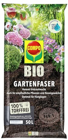 COMPO Bio Gartenfaser 50 L, torffrei, Mulchen, Bodenverbesserung | 100% natürliche Inhaltsstoffe, schützt vor Austrocknung, Fasermulch verbessert Bodenstruktur und Wasserspeicherung