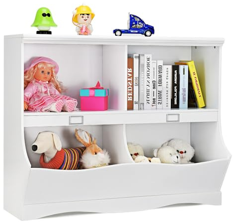 HOMASIS Bücherregal für Kinder, Spielzeugregal mit 4 Fächern, Buchständer aus Holz, Bücherregal für Spielzeug, Kinder Kinderzimmer, Kinderzimmer, 105,5 x 39,5 x 84 cm, Weiß, RG57075GRIT