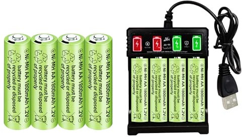 ZYGY 8PCS 1.2V 1800mAh Ni-MH AA Batterie con caricatore USB Adatto per microfono senza fili, giocattoli elettrici, mouse RC, calcolatrice, rasoio, elettrodomestici, luce solare Batterie ricaricabili