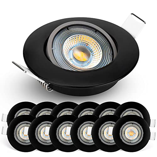 EMOS Exclusive Faretti LED da Incasso per Cartongesso 5W / 450 Lumen | Faretti da Incasso 6500K Luce Bianco freddo | Set di 12 pezzi Spot LED Orientabili a 50°, Rotondi e Ultra Piatti in Nero
