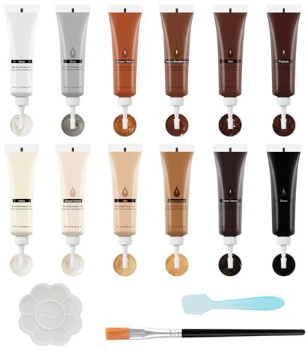 DEWEL Kit Riparazione Parquet, 12 Colori di Stucco per Legno, Stucco per Riparare Crepe, Buchi, Graffi nei Mobili (15 Pezzi)