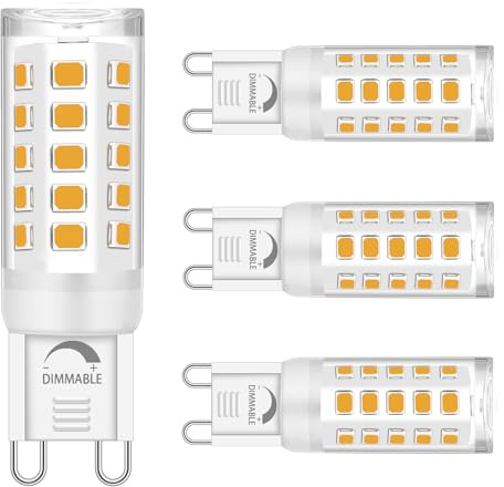 Ugvmn G9 LED Bulb Dimmable, No Flicker 2700K Soft Warm White T4 Small G9 LED Bi Pin Base, 4W (40W Halogen Replacement Bulbs), Chandelier Light Bulbs for Home Lighting, 4 Pack (Modern, Count, 4)