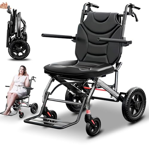 Bueuwe rollstuhl faltbar leicht, faltbarer Transportrollstuhl, rollator schmal für wohnung, Sitzbreite 43 cm, Rollstühle Tragfähigkeit 150 kg, Fußstützen und Armlehnen klappbar, Reiserollstuhl
