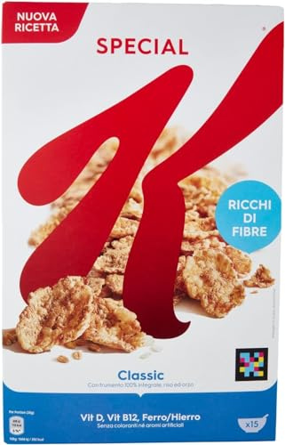 12x Kellogg’s Special K Classic knusprige Getreide-Flakes mit Vollkornweizen – ballaststoffreiche Frühstückscerealien – natürlicher Genuss ohne künstliche Farb- und Aromastoffe 450g