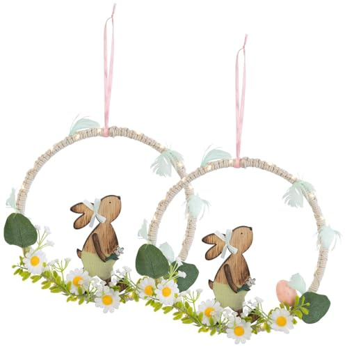 PEARL LED Osterdeko mit Timer: 2er-Set Oster-Fenster- & Tür-Deko mit Hase, LED-Beleuchtung und Timer (Osterdeko mit Beleuchtung, Osterhase mit, Band)