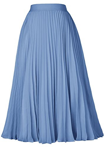 GRACE KARIN chiffongkjol för kvinnor med hög elastisk midja, midi-swing A-linje, Cl2473-39/ljusblå, M