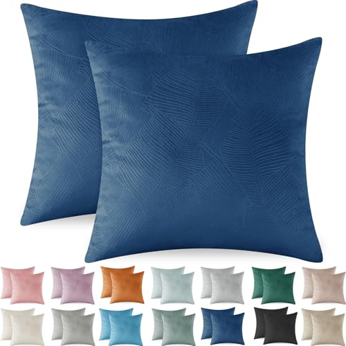 Ystyle Funda Cojin 50x50 de Terciopelo Juego de 2 Funda de Almohada del Sofá Decorativas con Cremallera Invisible Suave y Lavable Antiácaros Transpirable Hipoalergénico para Cama, Azul Oscuro