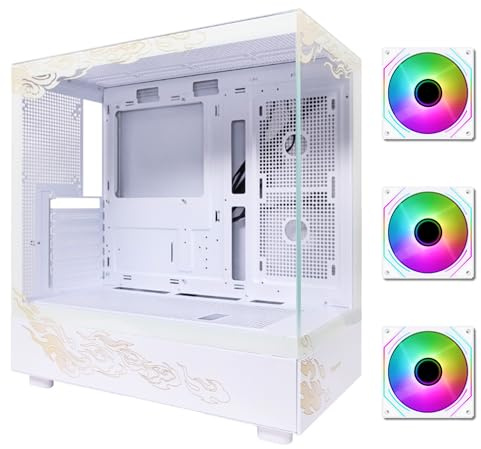 SEGOTEP Endura Pro- Special Loong Edition- Full View Dual Tempered Glass - Detachable Panels - ATX Gaming Mid Tower Computer Case - 3 PWM Fans Included-Dragon Art Design - White