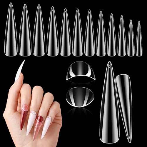 Adonafy Tips für Gelnägel Transparente: Extra Lange Full Cover Nail Tips - 504 Stück Nagelspitzen für Frauen - XXL Falsche Nägel Tips für Salon Nailstudios