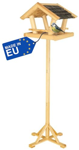 ITA Casetta per Uccelli 36x25x26 cm in Legno con supporto - Mangime per Uccelli Selvatici - Resistente alle Intemperie, Stabile, Robusta