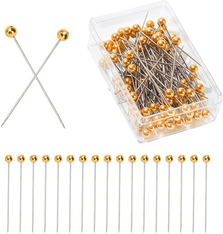 Trimming Shop 100-pack med 40 mm sömnadsnålar i guld för gör-det-själv-klädtillverkning, quiltning, smycken och hantverk - raka nålar för quiltning och sömnadsprojekt, tygskydd lösa nålar