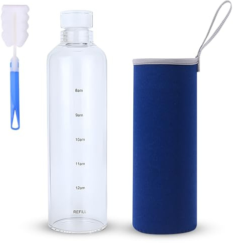 Genérico Botella de Cristal 500ml con Funda de Neopreno y Escobilla, Azul