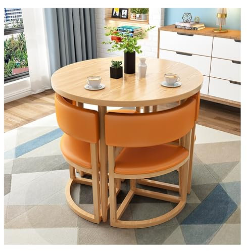 Rundes Esstisch- und Stuhl-Set, platzsparende Möbel für Büro, Wohnung oder Arbeitszimmer, Orange, 80 cm Durchmesser, perfekt für Frühstück, Abendessen oder Kaffee-Zeit, ideal für Balkon, Küche oder