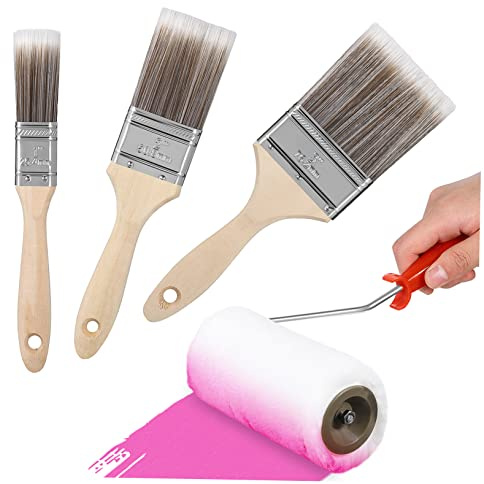 BUTIFULSIC 1set Paint Roller Kit Handle Paint Brushes and Roller for Varnishes Epoxy Resin and Wall Painting Projects