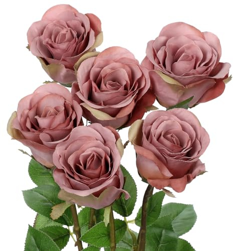 Oairse 6er-Set Künstlichen Rosen aus Seide in Burgunderrot mit 48 cm Stielen Realistische Seidenrosen Gefälschte Flowers Braut Hochzeit Bouquet zur Dekoration für Zuhause, Hochzeit, Party-Dekoration