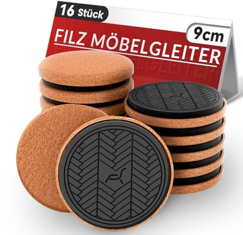Feltrini per Mobili Pesanti Parquet,Marrone Rotondi 16Pezzi-9cm Scivoli in Feltro per Spostare Mobili, Furniture Sliders, Spostare Mobili Pesanti in Modo rapido e Semplice