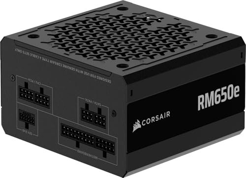 Corsair RM650e (2025) Bloc d'alimentation ATX entièrement modulaire à Faible Bruit avec câble 12 V-2 x 6 - Conforme aux Normes ATX 3.1 et PCIe 5.1 - Efficacité Gold Cybenetics - Condensateurs évalués