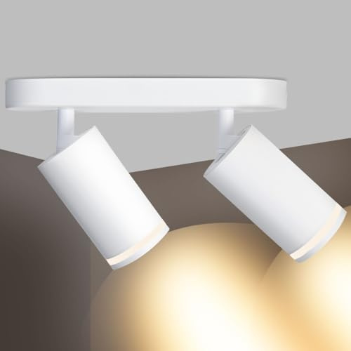 YODAVE Deckenstrahler 2 Flammig Schwenkbar Abnehmbar Lampenköpfe GU10 Fassung Aluminium | Deckenstrahler | Deckenleuchte | Ohne Leuchtmittel (2 Flammig Weiß)