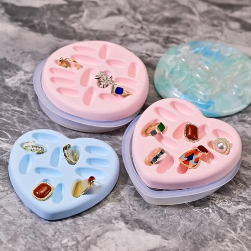 XMOX 2 Pack Jewelry Storage Resin Trinket Mold, Round and Love Shape Rings Earrings Container Plates Silicone Molds for Resin Concrete Cement, Oval Plate Doap Dish for Home Decor DIY Craft Gift