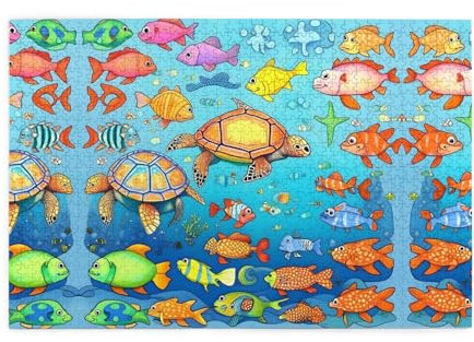 Holzpuzzle 1000 Teile WZYWHJ Schildkröte und Fisch gedruckt für Erwachsene und Kinder, perfekt für Familienspaß, Stressabbau