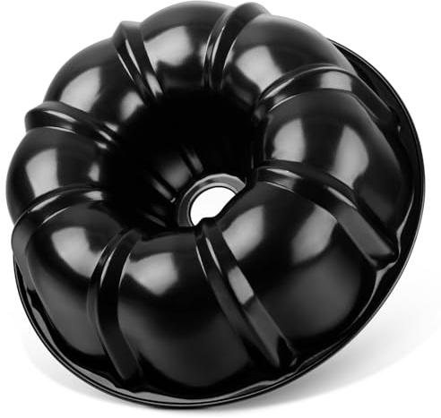 Leonyo 10Inch Nonstick Fluted Cake Pan, Heavy Duty Nonstick 10 Cups Carbon Steel Round Tube Pan for Baking Pound Cake, Oven Safe, Black
