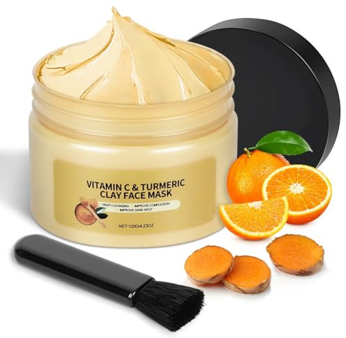 BUTBU Mascarilla de Arcilla y Cúrcuma,Mascarilla de Arcilla con Vitamina c y Curcuma, Máscara de Arcilla Purificante para Puntos Negros, Poros, Uniformidad del Tono de Piel y Control de la Grasa