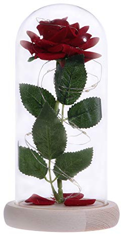 Alipis 1 pièce Ornement Verre avec Fleurs Artificielles LED pour Décoration de Saint Valentin Rose Rouge sous Cloche Verre avec Socle pour Romantique et Décoration Intérieur