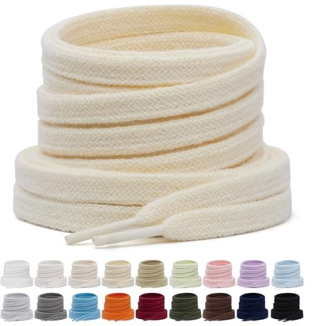 Puzeam 2 Paia di Lacci Piatto in Cotone | Lacci in cotone doppio strato da 8 mm, resistenti e duraturi; 18 colori, 7 lunghezze per sneakers