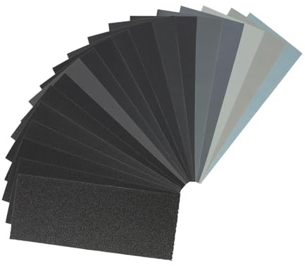 19 PCS fine Sheet Wet Dry Sandpaper, 80 to 10000 Mixed Grits Assorted Sanding Paper Pack, Wet and Dry Sandpaper 23 x 9.3 cm for Cars Polishing Metals Walls Wood Furniture Sanding
