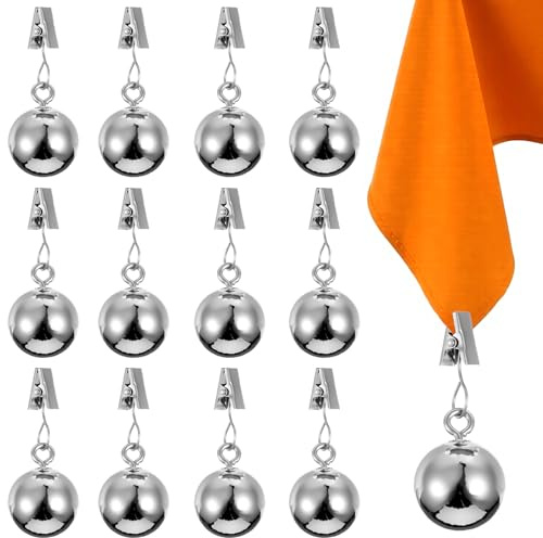 12 Pcs Heavy Duty Tablecloth Weights Spherical Stainless Steel Balls with Clips for Outdoor Tables, Curtains, Flags