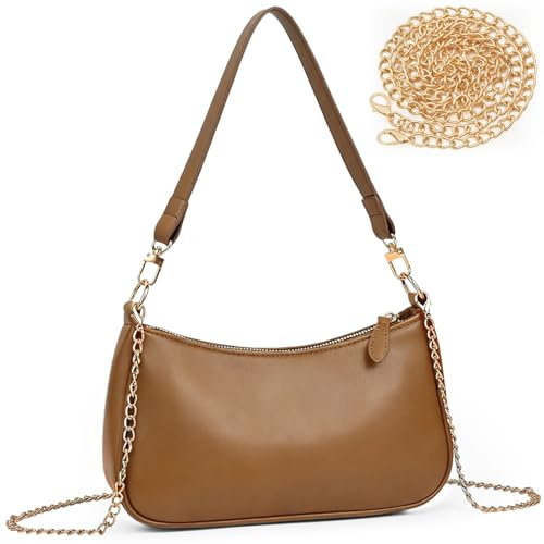 Aucuu Bolso Bandolera Mujer, Bolsos de Hombro Pequeños, Mini Bolso de Cuero PU con Cadena, Embague Noche Elegante Clutch Messenger, Crossbody Bag Hobo, para Regalo de Cumpleaños y Aniversario-Marrón