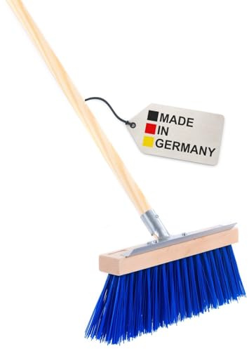 Spezieller Winterbesen Schneebesen Lange Blaue Borsten mit Stiel Holzstiel | Extra Lange Borsten, Breite 35cm, Mit Metall-Kratzkante, Mit Gerätestiel, Für Schnee Winterdienst