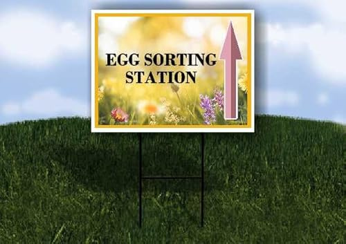 Egg Sorting Station Spring Flowers Yellow Field Up Arrows Double Sided 18x24 in. Yard Road Sign