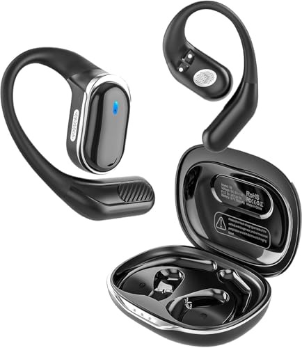 TRAUSI Bluetooth 5.4 True Wireless Headphones with Earhooks, USB Fast Charging, IPX7 Waterproof Earbuds, Noise Cancelling Hi-Fi Stereo Earphones for Running, Gym, Travel