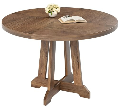 GarveeMore Runder Esstisch Für 4–6 Personen, 120Cm Esszimmertisch Mit Holzsockel Küchentisch Für Esszimmer, Küche, Wohnzimmer