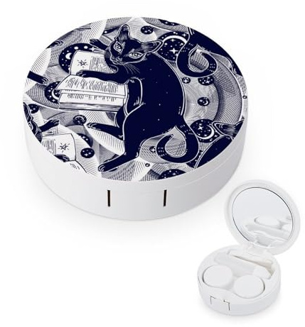 fkgvwo Contact Lens Container Magic Black Cat Travel Contact Lens Box with Mirror Tweezers Solution Bottle