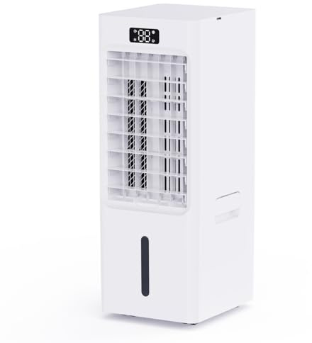 Condizionatore Portatile, 6L Raffrescatore d'aria, 3 in 1 Raffrescatore Evaporativo, 3 Velocità 4 Modalità, 4 Impacchi di Ghiaccio, Telecomando, Silenzioso per Casa Ufficio