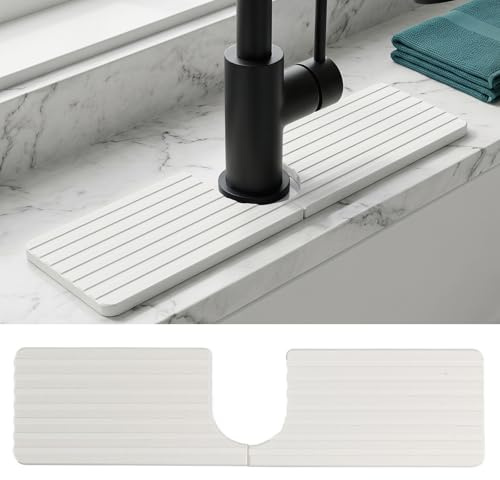 Tappetino per Rubinetto del Lavello, 40 x 10 cm U-Forma Assorbente per Rubinetto a Base di Diatomee Paraspruzzi per Lavello da Cucina Super Assorbente con Asciugatura Rapida per Cucina e Bagno