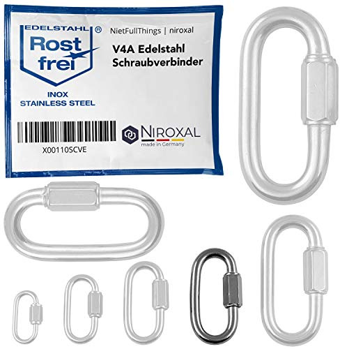 Skruvkarbin i Rostfritt Stål A4 – Kedjekoppling med Skruvlås – Ø 6 mm – Brottlast 1.200 kg – 20 Pack – För Kedjor, Rep och Utomhusbruk