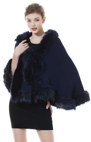 BEAUTELICATE Stola Pelliccia Sintetica Elegante Donna Poncho Stola Maglia Invernale Scialle Cardigan per Matrimonio Cerimonia Sposa,Blu Navy