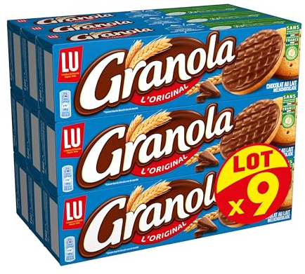 Granola - Biscuits au Chocolat au Lait - Idéal pour le Goûter - Lot de 9 Boîtes de 200 g