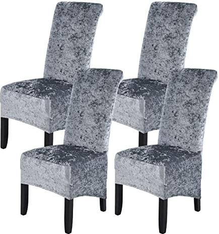 abodos Dining Chair Covers, Crushed Velvet Stretchable Elastic Chairs Protective Cover, Removable Washable Slipcovers for Dining Room Wedding Banquet Party Chair Covers,gray,set of 4