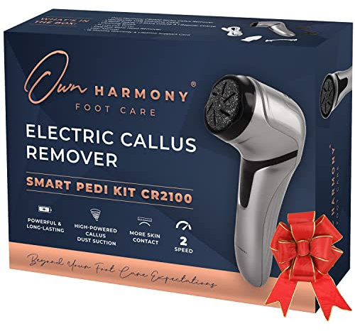 Own Harmony Electric Hard Skin Remover with Vacuum Absorption - Professional Pedicure Tools for Pedi Callus Foot Care - 3 Rollers Electronic Feet File CR2100 - Best for Dry, Cracked Heels (USB Cord)
