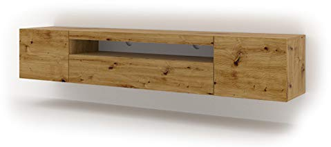 BIM Furniture TV Lowboard Aura – Fernsehtisch 200x42x37 cm, Hängend oder stehend, Modernes TV Möbel, Wohnzimmer Schrank - Artisan Eiche