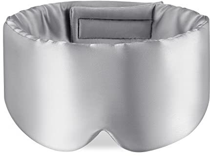 OLESILK 100% mullvadsduk sovmask ögonmask med justerbart pannband för män och kvinnor, stor sovmask och ögonbindning för nattsömn, resor och tupplurar, silvergrå